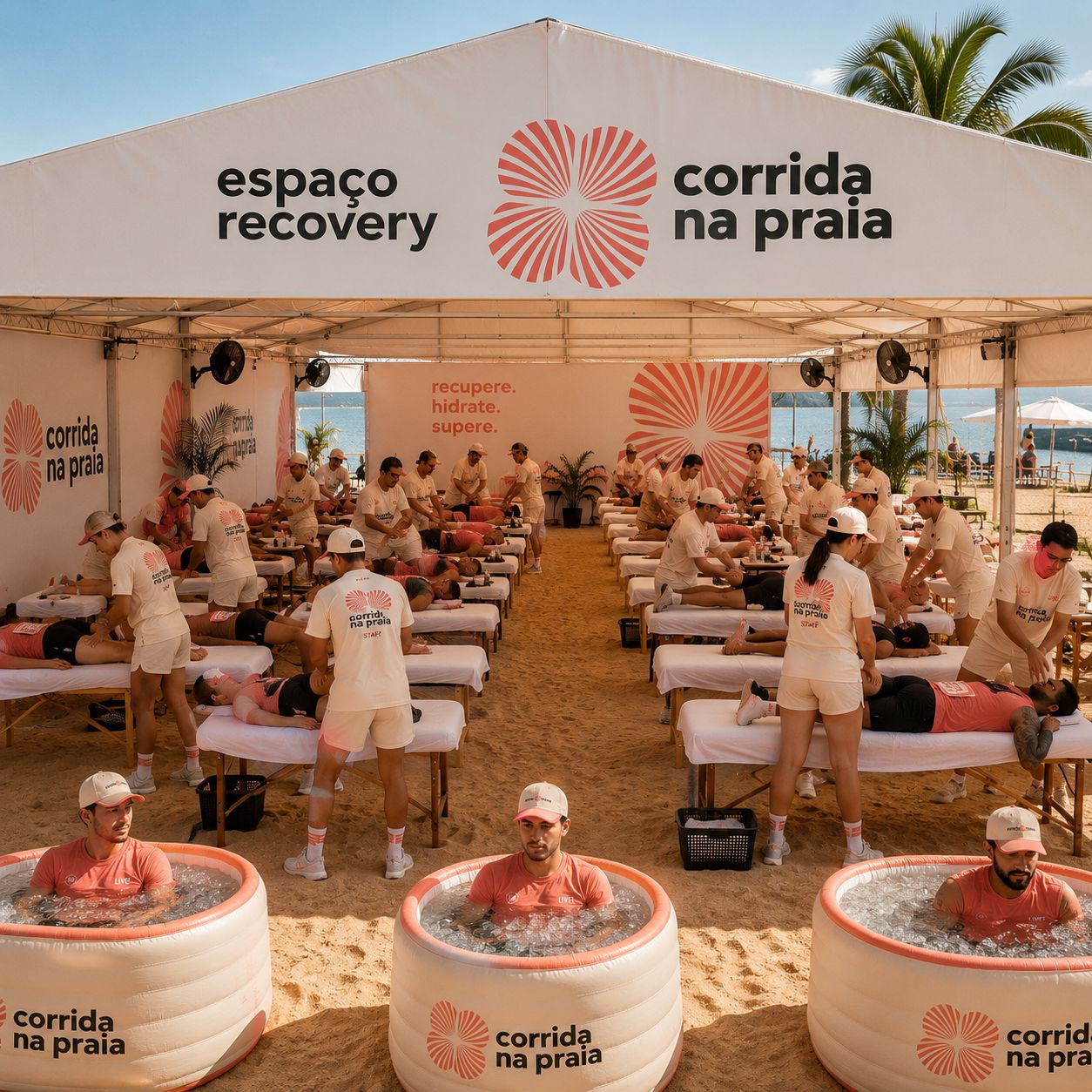 Área Recovery — banheira de gelo e massagem pós-prova